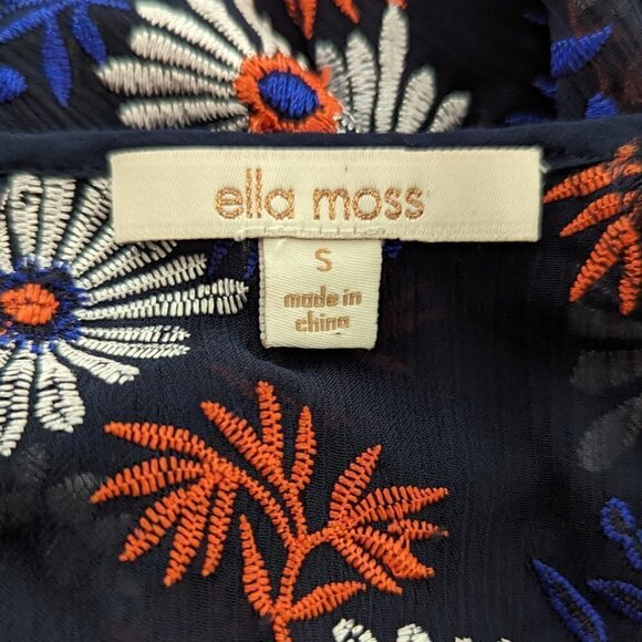 Ella Moss Floral Embroidered Long-Sleeve Sheer Blouse S - Picture 4 of 7